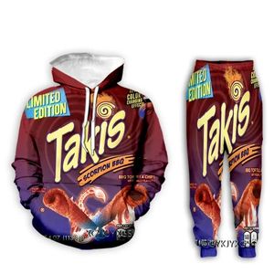 New Men/Womens Food Takis Funny 3D Print Fashion Tute Girocollo Felpa e pantaloni Hip Hop 2 pezzi Set Felpe con cappuccio