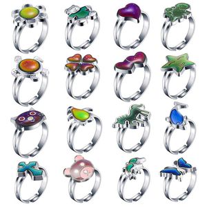 Fashion women's ring niche design simple children's Princess cartoon cute animal temperature sensitive color changing ring