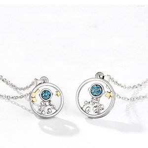 Colares de pendentes 2pcs/conjunto de colar de casal astronauta para mulher homem cor prata estrela romântica desejando clavícula tendência de jóias presente