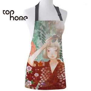 Aprons Tophome Kitchen Apron Japanese Girl Anime Printed Adjustable Sleeveless Canvas For Men Women Kids Home Cleaning Tools1