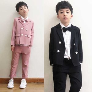 Set di abbigliamento Primavera Estate Bambini Set di abiti doppiopetto Flower Boys Wedding Party Piano Performance Come Kids Blazer Pants Outfit