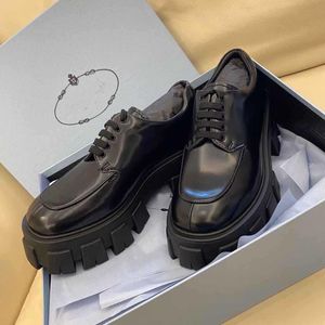 With Box Prad Wholesale Luxury Monolith Brushed Leather Loafers Shoes Lace-up Chunky Heels Platform Sneakers Lug Rubber Sole Oxford Comfo qb