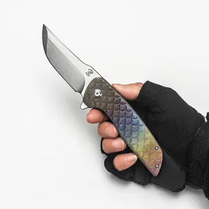Модная складная нож Hokkaido Custom Personmazed Dragon Scale Titanium Handle real M390 Blade Blade Outdoor Equipment Tools