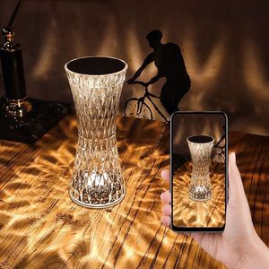 Chandeliers 3/16 Colors LED Crystal Table Lamp Small Waist Projector Touch Romantic Diamond USB LED Night Light for Bedroom