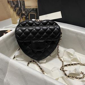 10a spegelkvalitetsdesigners Womens Heart Bags Classic Lambskin Quilted Flap Purse Crossbody Black Shoulder Chain Box Bag Luxury Real Leather Wrist Handbag Clutch