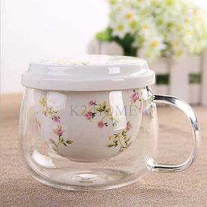 Wine Glasses 301-400ml Chinese Style Scented Tea Infuser Cup Glass Handmade Clear Coffee With Filter & Lid