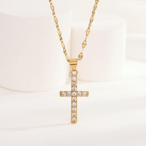 Kedjor PZ smycken Zircon Cross Pendant Necklace Link Chain Statement for Women