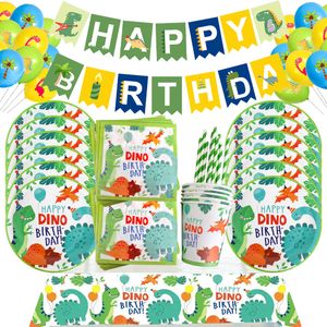 Engångsgäst dinosaurie tema pojkar gynnar födelsedagsfest dekoration bordsvaror set cup platta djungel baby shower leveranser 230221