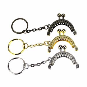 20 pcs lot 4 cm golden bronze silver half round metal purse frame Kiss clasp Lock With Key Ring Bag Accessories 3 colors CJ191217294h