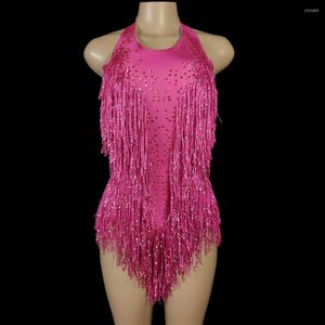 Bühnenkleidung Sparkly Crystals Fringe Bodysuit Damen Nachtclub Party Outfit Tanzkostüm Einteiliger Sexy Performance Show Trikot