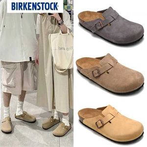 Designer BirkinStock Shoppers Shoppers Baken Baotou Sapatos femininos Men Use Boston Leather Cork Semi-reboque