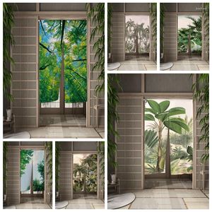 Curtain Jungle Doorway Tropical Plant Forest Living Room Bedroom Partition Kitchen Entrance Door Curtains Hanging Half-Curtain