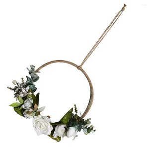 Decorative Flowers Wreath Hoop Floral Flower Door Wall Wedding Metal Lily Decor Hanging Greenery Wreaths Garland Spring Front Rose Adornment