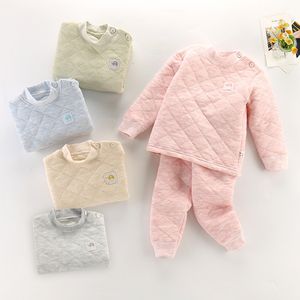 Pajamas Kids Pajama مجموعات الكرتون طباعة الأكمام الطويلة قمم لطيفة مع سراويل طفل ملابس نوم منجم مجموعات 3 طبقات لتسخين 230222