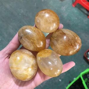 Decorative Figurines 1pcs Natural Golden Healer Quartz Crystal Polished Energy Palm Stone Ore Rock Healing Reiki Specimen