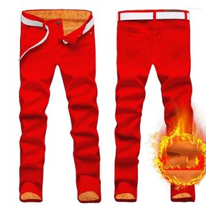 Jeans masculinos de inverno masculino lã quente lã de lã casual slim fit jeans de calça longa masculino de cargo de carga masculino calças de rua 36