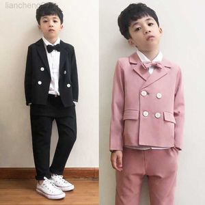 Clothing Sets Spring Summer Children Double Breasted Suit Sets Flower Boys Wedding Party Piano Performance Come Kids Blazer Pants Outfits W0222