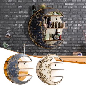 Decorative Objects Figurines Decor for Crystal Essential Oil Nursery Wooden Moon Shelf Living Room Rustic Display Rack Wall Hanging Storag 230222