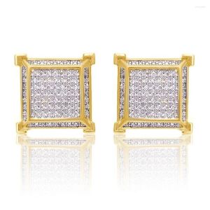 Brincos de garanhão Big Square Micro Pave Cz Brincho traseiro para homens Mulheres cor de ouro gelado de hiphop