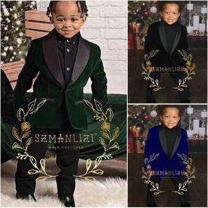 Kleidung Sets Grün Samt Kinder Formale Hochzeit Anzug Jungen Blazer Hosen 2 Stück Outfits Schal Revers Kinder Party Leistung kommen Sets W0222