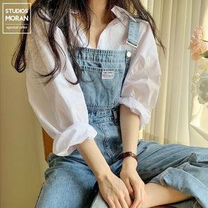 Kvinnors jumpsuits Rompers Vintage Denim Överaller Kvinnor Summer Korean Style Pants Loose Wide Leg Jumpsuits Casual All Match Plus Size Women Jeans 230221