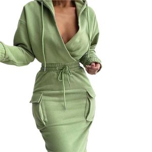 Two Piece Dress Set Elegant Short Pullover Skirt Suits Solid Color Ladies Women Blouse Slim-fitting Autumn Winter SuitsTwo