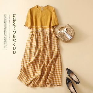 Casual Dresses Arrival Japanese Style Patchwork Plaid Cotton Loose Cozy Mori Girl's Chic Summer Dress Fashion Women Casual Midi Dress 230222