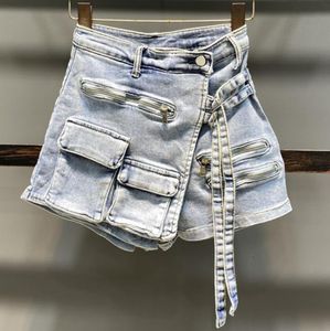 Kvinnors shorts sommaren stilig militär denim shorts kjolar multi pocket aline lös bred ben 230222