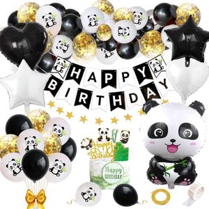 Andra evenemangsfestleveranser Panda födelsedagsballonger Dekorationer för barn Barn Baby Shower Kön avslöjar med Happy Banner 230221