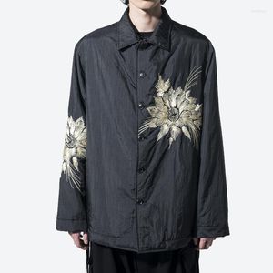 Erkek Ceketler Bahar Sonbahar İşlemeli Çiçek İnce Stil Naylon Gevşek Ceket Ceket Gömlek Erkek ve Kadın