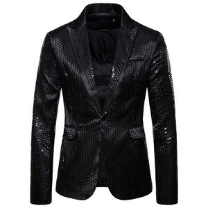 Abiti da uomo Blazer Moda Nero con paillettes Lucido Giacca con un bottone Blazer per uomo Cantanti da discoteca Vestito da palcoscenico Chaqueta Hombre 230222