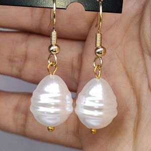 New Fashion Big Pearl Dangle Hook Earring for Ladies Real Gold Plated Anti-allergy Womens Wedding Engagement Earrings Jewelry Accessories for Women Girls