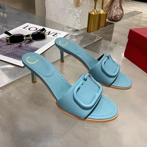 10A High Heels Designer Slippers Women Slides Office Sandal Flip Flops Shoes Lady Summer Genuine Leather Beach Sizi 10