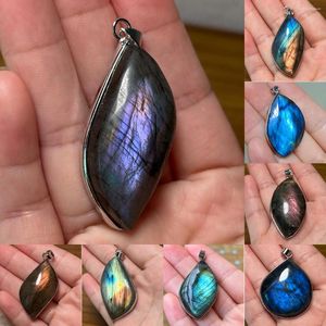 Pendant Necklaces 1Pcs Jewelry Gift Irregular Shape Bead Natural Stone Blue Gold Labradorite For Necklace Men Women