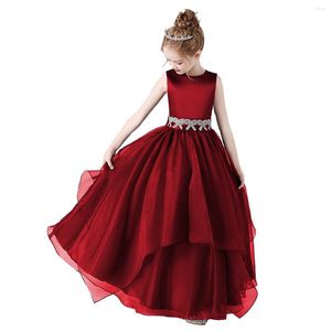 Kız Elbiseler Dideyttwl Burgundy Bow Girls Party Organza Ruffles Prenses Resmi Junior Doğum Günü Ziyafeti Elbise