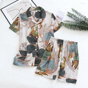Kvinnors sömnkläder Summer Ladies Pyjamas Thin Short Sleeve Shorts Home Pyjama Set Women Loose Plus Size 2-Piece Floral Print Sexig nattkläder