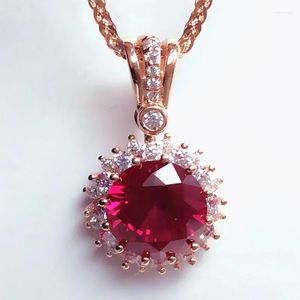 Kedjor 585 Purple Gold Ruby Flower Necklace 14k Rose Shiny Fashion Luxury Pendant Ladies Wedding Jewelry for Girl Friend