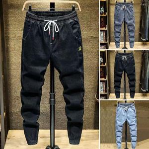Men's Jeans Men Trendy Bottoms Solid Color Stretch Lace-up For Daily Wear Harem Pants Cargo