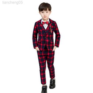 Set di abbigliamento Flower Boys Abito formale Bambini Giacche da sposa Gilet Pantaloni Cravatta Set di abbigliamento Blazer per bambini Laurea scolastica Vieni Abito da sposo W0222