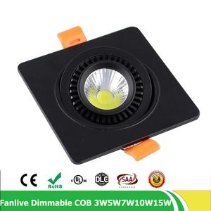 Lightlights Fanlive 10pcs/Lot Square LED Dimmable Downlight Cob 5W 7W 20W راحة أسفل مصباح الضوء الأسود 360 درجة دوارة دافئة البرد