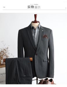 Erkekler Suits Blazers oimg çizgili ince Kore takım elbise düğün adam üç parçalı gündelik iş