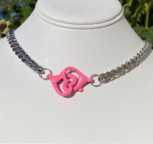 Catene Y2K Braccialetti con manette in acciaio inossidabile con cuore d'amore Collana con lucchetto per coppia color argento dorato per donne Harajuku Ragazze San Valentino