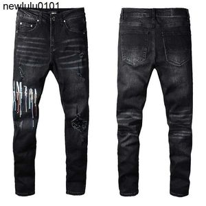 Amirs 2023 Top New Mens Jeans Fashion Fashion Skinny Strail Slim Slim Ruped Jean Elastic Casual мотоцикл байкер