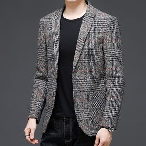 Мужские костюмы Blazers Style Стиль мода Top Classic Carding Slim Casual Fit Men Tweed Jacket Business Plaid Blazer Coats Мужская одежда 230222