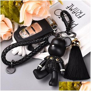 Keychains Lanyards Keychains Lanyards Fashion Accessories Cartoon Gy Bear Keychain Söt väska Charm Holder Harts Key Chain Fo K004 Black Drop Delivery DH5RY 6O8G