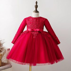 Dziewczyna sukienki dla dzieci księżniczka na pierwszy rok urodzin Vestido Red Lace Infant Ball suknia chrztunna sukienka urodzona ubrania