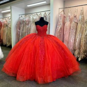 2023 Красные платья Quinceanera Beadered Applique Applique Sageart Sealline Made Sweet 15 16 Princess Pageant Pageant Ball Gown Vestidos
