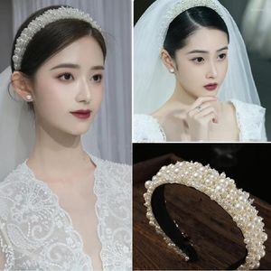 Headpieces 2023 European And American Bride Pearl Headdress Celebrity Style Crystal Wide Hair Band Retro All-match Wedding Accessories