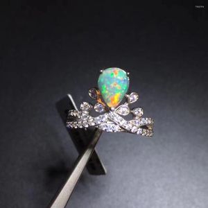 Cluster Rings Natural Multicolor Opal Gem Ring S925 Silver Gemstone Luxury Elegant Crown Women Girl Wedding Present smycken