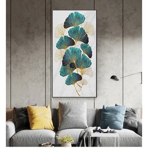 Paintings Living Room Entrance Decoration Green Golden Plant Leaf Abstract Nordic Canvas Print Wall Art Painting Modern Woo